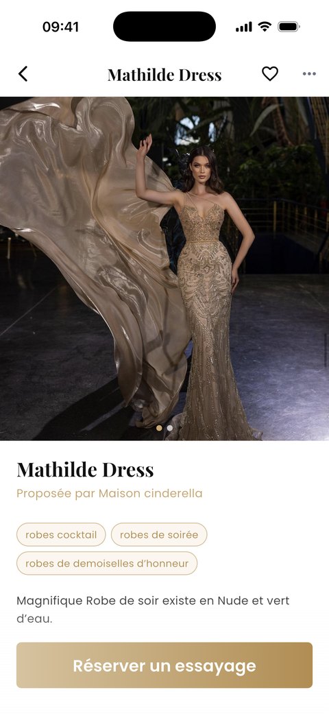 La fiche d’une robe de soirée, avec ses types et sa ville